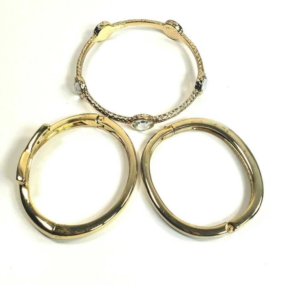 Gold Rhinestone Bangle Lot Set of 3 Size 8 and 6.5 - Picture 2 of 8
